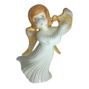 Vintage Atlantic Mold Ceramic Christmas Angel With Harp